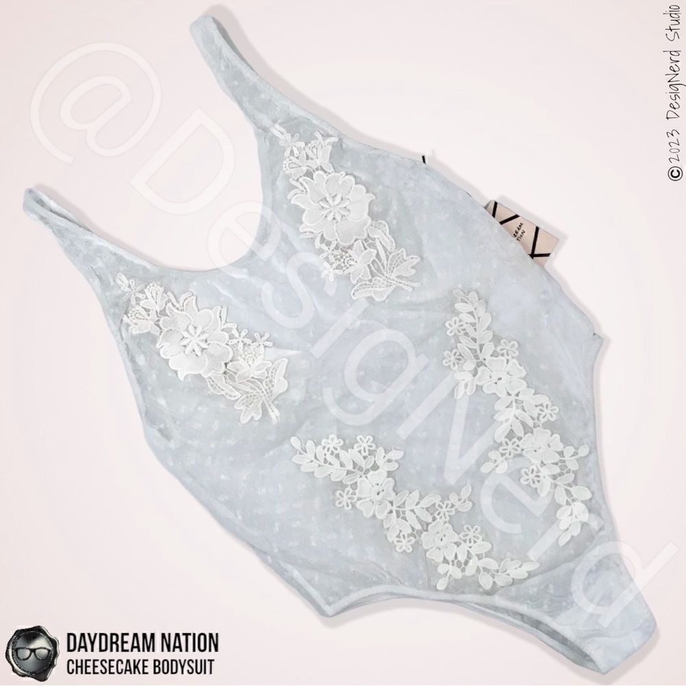 DAYDREAM NATION CHEESECAKE FLORAL APPLIQUÉ BODYSUIT IN WHITE VINTAGE LACE NWT - Picture 4 of 15